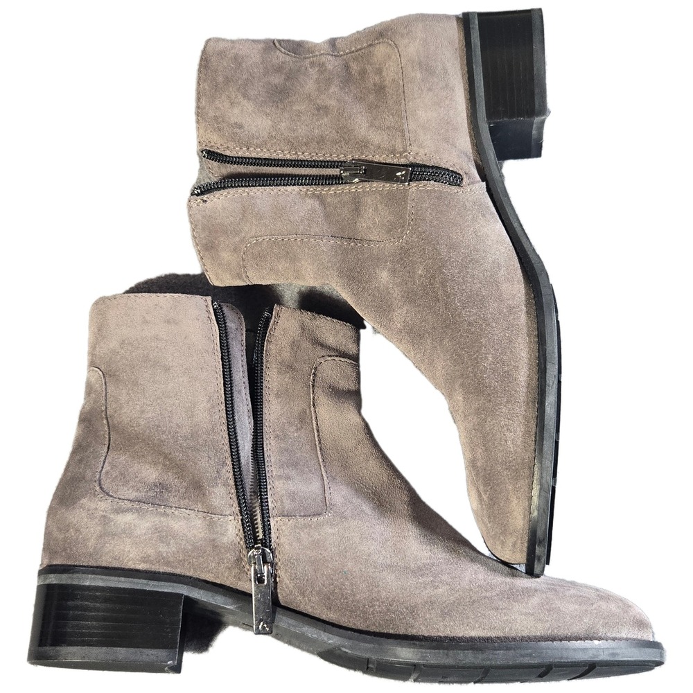 Aquatalia Womens Grey Suede Ankle Boots Made in Italy Size 9.5 Low Block Heel